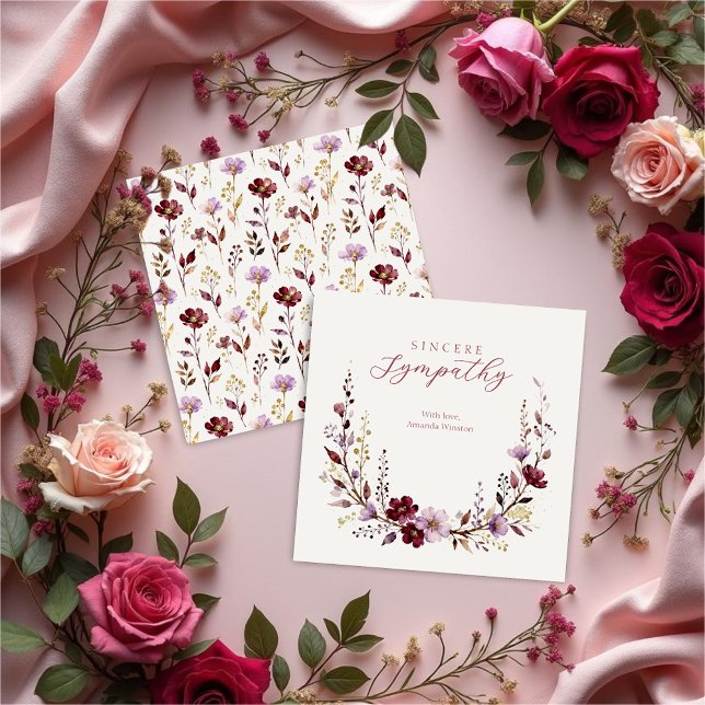 Refined Burgundy Wildflowers & Branches Sympathy (Refined Burgundy Tones Wildflowers & Branches Sympathy Card Design.)