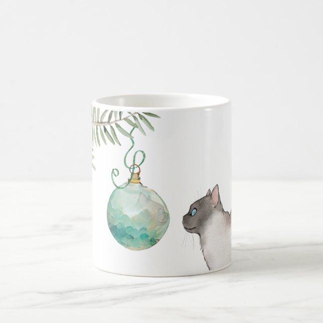 Reflexão de Gato em uma Caneca de Natal de Ornamen (Centro)