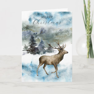 Regal Deer em um cartão de Natal Snowy Woodland