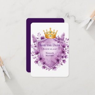 Regal Purple Floral Crest Casamento Salvar Data