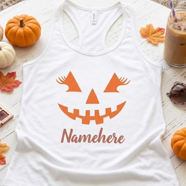 Regata Abóbora de Halloween Personalizada Feminina Jack O (Criador carregado)