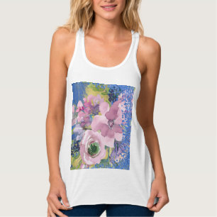 Regata Aquarela de Lavanda Azul Floral com Brilho sobre R