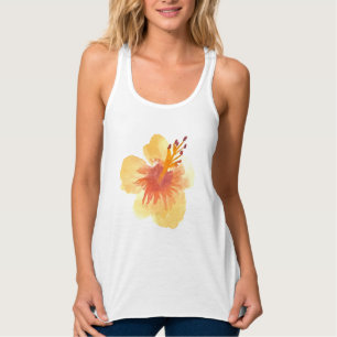 Regata Aquarela Hibisco Amarelo Laranja Floral Tropical