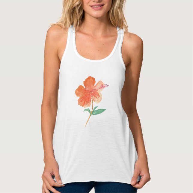 Regata Aquarela Hibiscus Botânica Laranja Floral (Frente)
