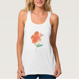 Regata Aquarela Hibiscus Botânico Floral Laranja