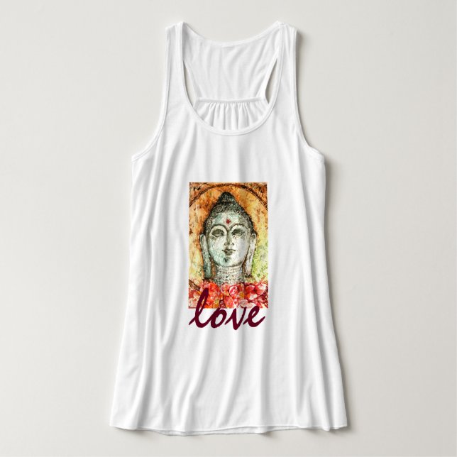 Regata Arte Flowy Racerback da aguarela de Buddha do amor (Frente do Design)