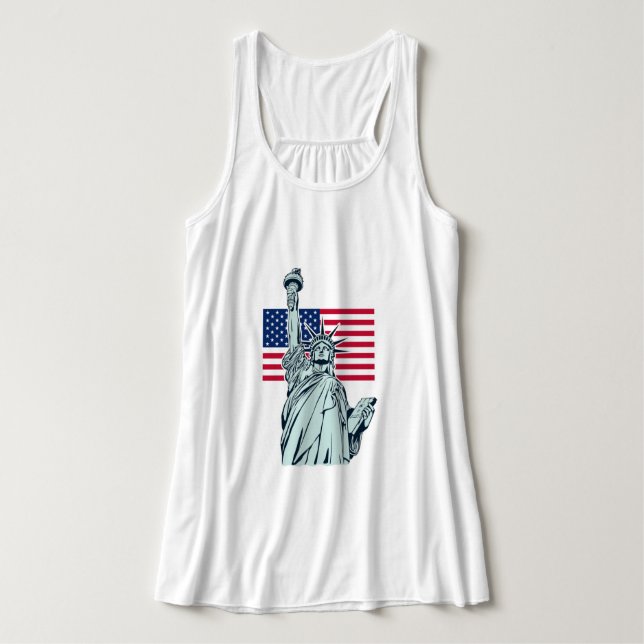 Regata Bandeira Americana com Lady Liberty mais T-Shirt (Frente do Design)