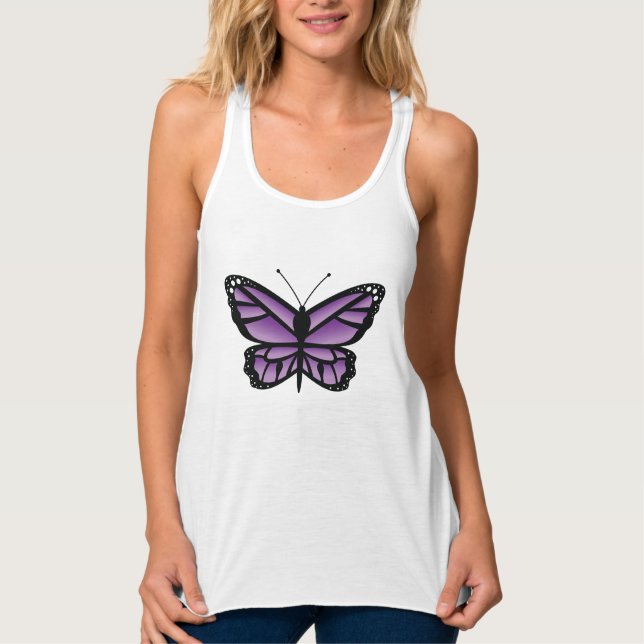 Regata Bela Ilustração de Borboleta Roxa de Desenho Anima (Frente)