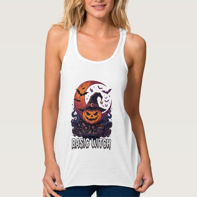 Regata Bruxa Básica de Abóbora de Halloween Crescente Cal (Frente)