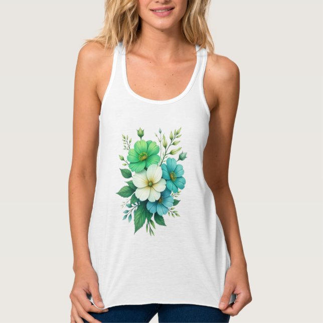 Regata Buquê de Flores Brancas Azuis-57453 (Frente)