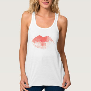Regata Camisola de alças pintado mão dos lábios do ♡