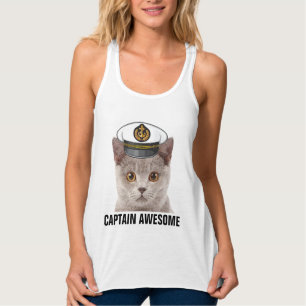 Regata CAPITÃO AWESOME, T-Shirts GATO Engraçado