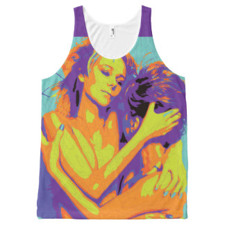 Regata Com Estampa Completa 1 Tshirt retro roxo amarelo alaranjado de néon do