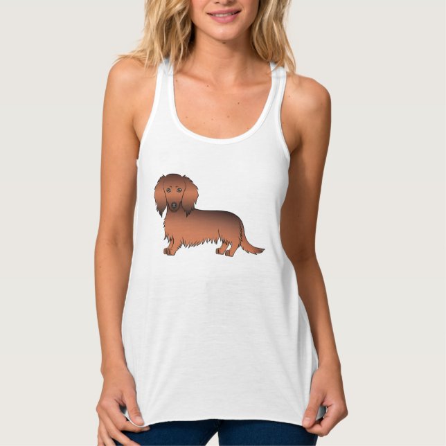 Regata Dachshund Cartoon Cute de Pelo Longo e Cor Sable V (Frente)