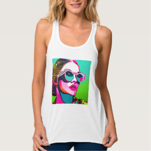 Regata Dama Colorida de Hipster com Óculos de Sol e Coque