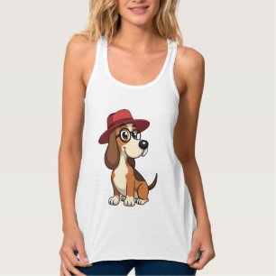 Regata Desenho Animado de Basset Hound Antigo com Chapéu 