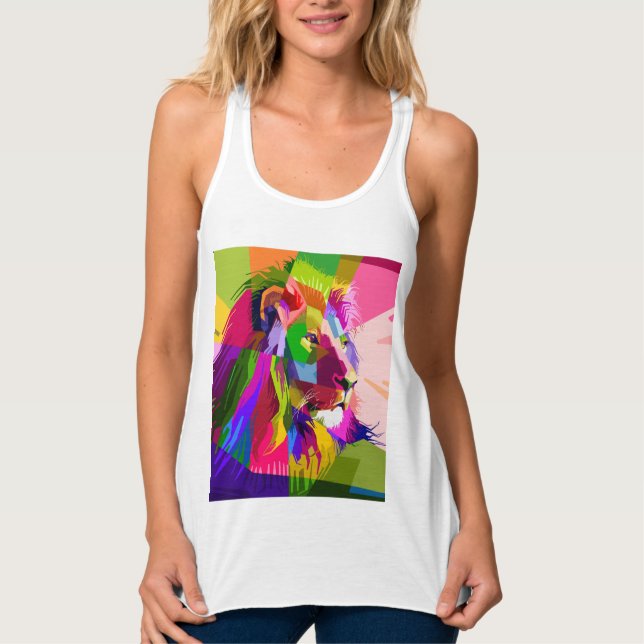 Regata Desenho de Arte Pop Prismática Colorida de Leão (Frente)