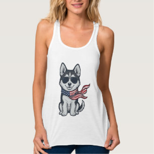 Regata Design Vetorial de Cachorro Husky Patriótico Vinta