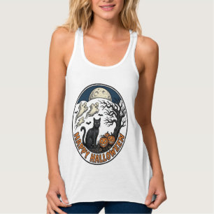 Regata Distintivo de Gato Vintage do Halloween Fantasma a