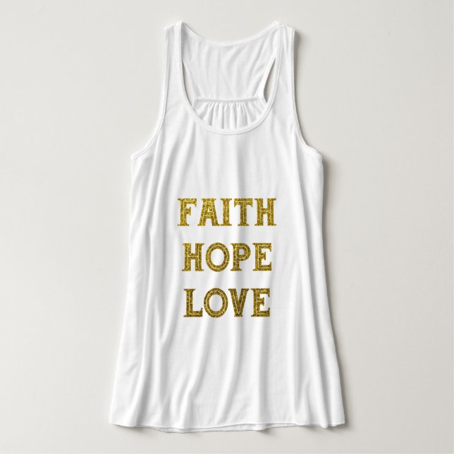 Regata Dourado brilho | Faith Hope Love T Shirt (Frente do Design)