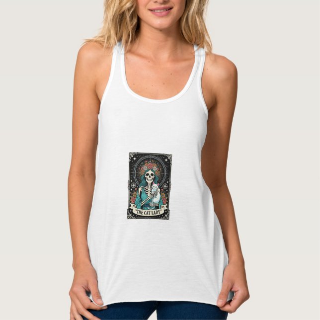 Regata Esqueleto de Gata Senhora Tarot Floral Gótico (Frente)