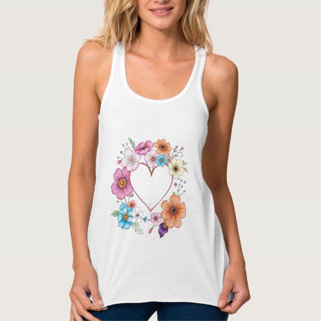Regata Flor Cardíaco Romântico Flores Desenhadas À Mão (Frente)