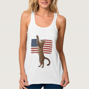 Regata Gato Patriótico Bandeira Americana Design Vetorial