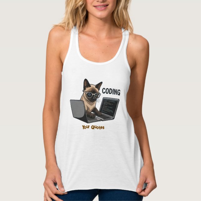 Regata Gato Siames Cartoon Codificando (Frente)