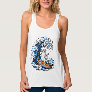 Regata Gato Surfista em Onda Azul Épica – Oceano de Desen