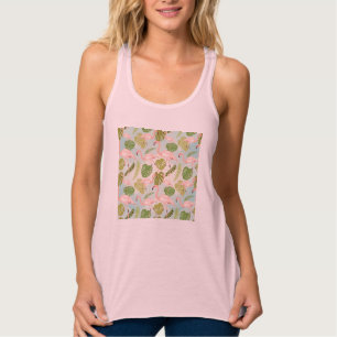 Regata Hand drawn pink flamingo and monstera leaves. Seam