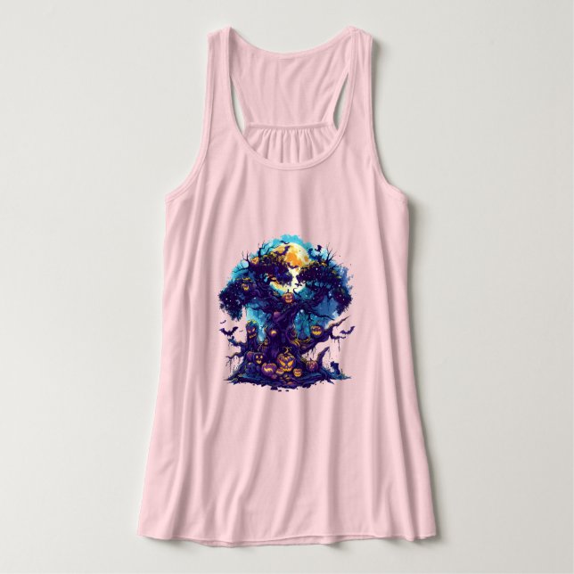 Regata Haunted Pumpkin Tree Halloween T-Shirt (Frente do Design)