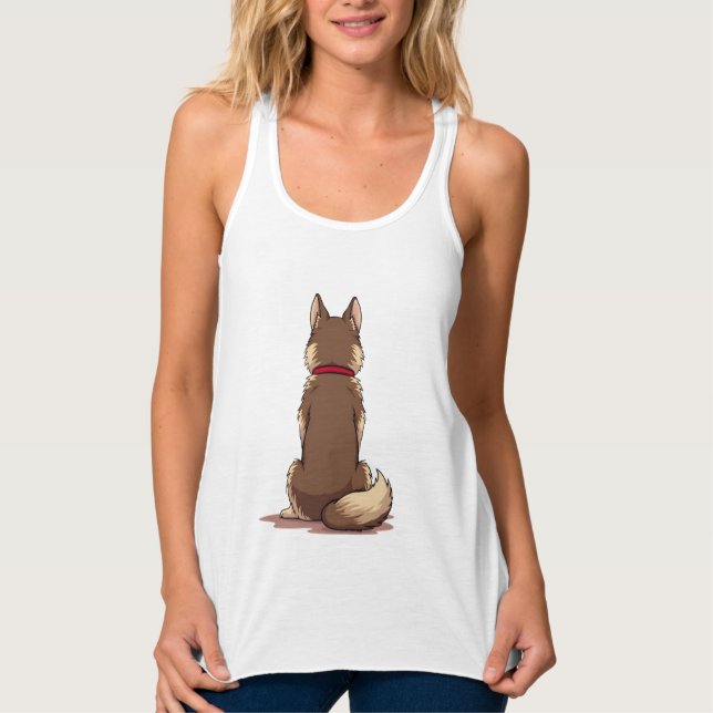 Regata Ilustração Marrom e Branco de Cachorro Husky Vista (Frente)