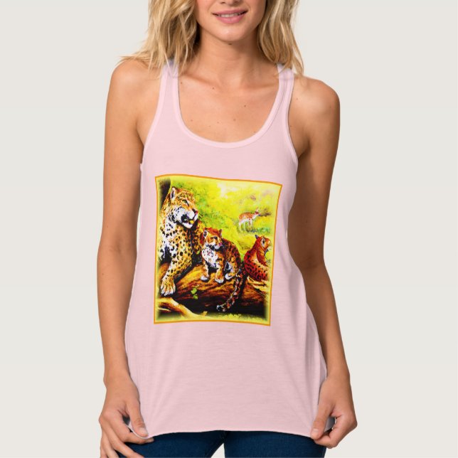 Regata Jaguar Mãe e Cubs Relaxando na Selva. Comprar Agor (Frente)