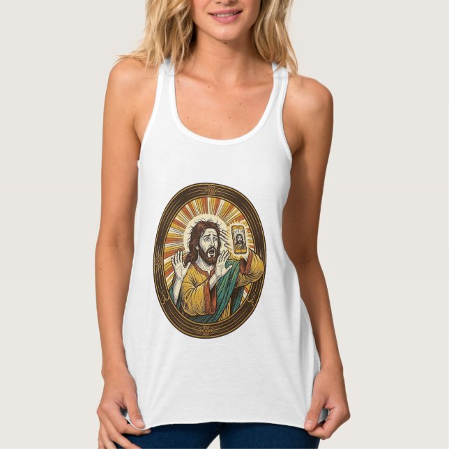 Regata Jesus Selfie Acidental com Câmera Frontal e Papada (Frente)