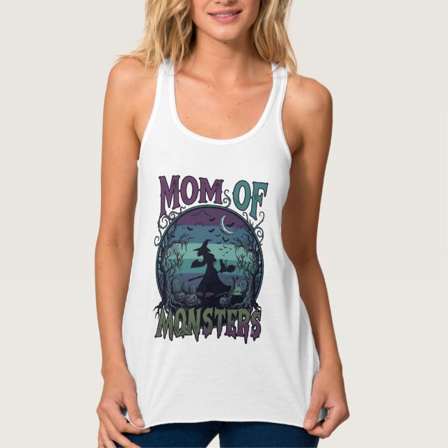 Regata Monstros Mãe Halloween Bruxa Lua Abóboras Cemitéri (Frente)