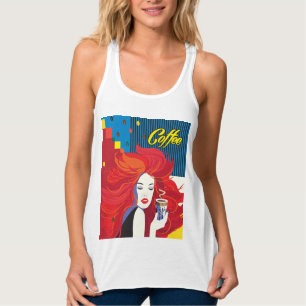 Regata Mulher da moda com xícara de café Pop Art