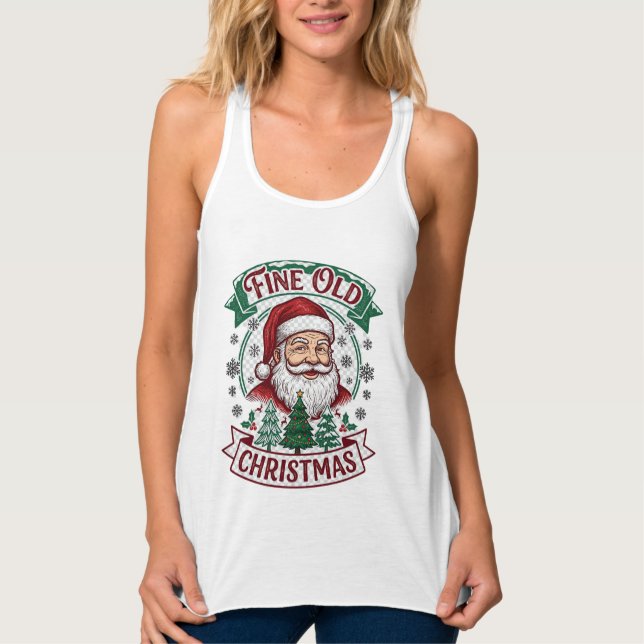 Regata Natal Antigo Bom Papai Noel Árvores Flocos de Neve (Frente)