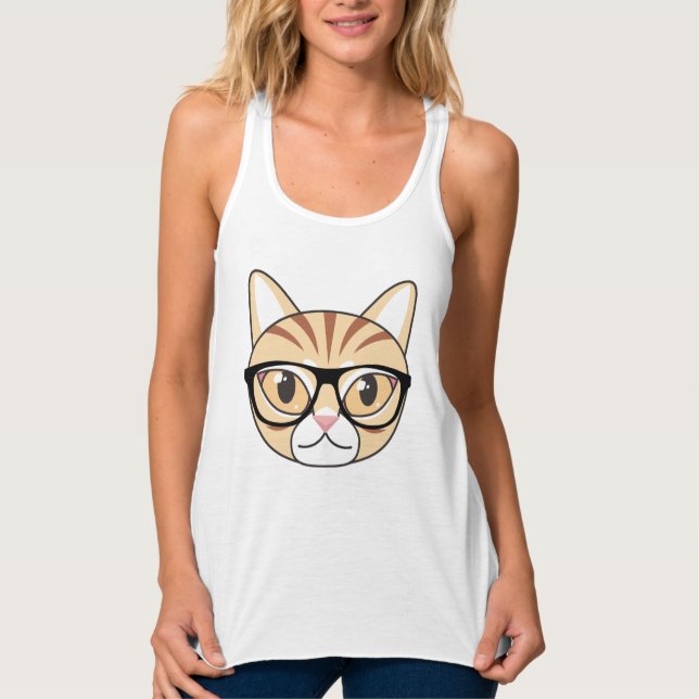 Regata Nerdy Tabby Cat com óculos (Frente)