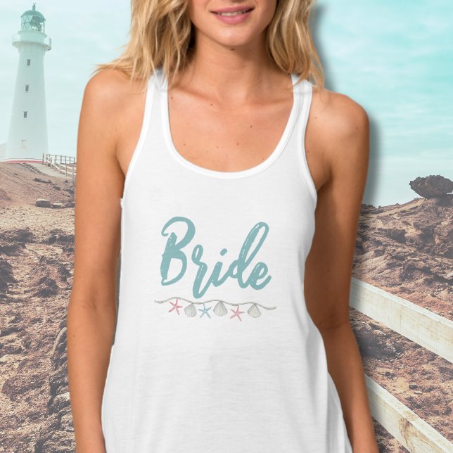 Regata Noiva Fofo da Costa de Tema Náutico (Shell Beach Bride Tank Top)