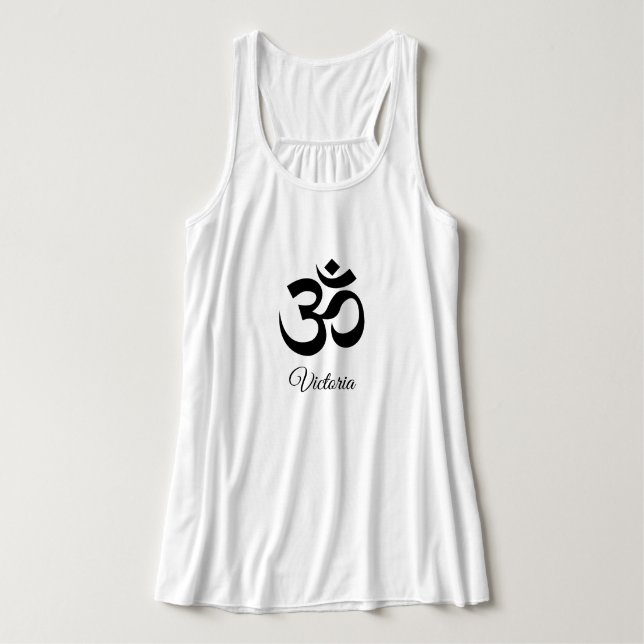 Regata Nome, Símbolo de Om Preto Bella+Canvas Yoga Tank T (Frente do Design)