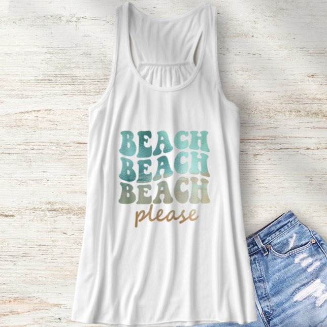 Regata Praia, por favor, retro Blue e Tan Summer (Summer Beachy Beach Please Racerback Shirt)