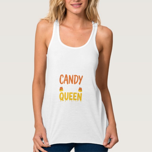 Regata Rainha do Candy Corn Gráfico de Halloween_1 (Frente)