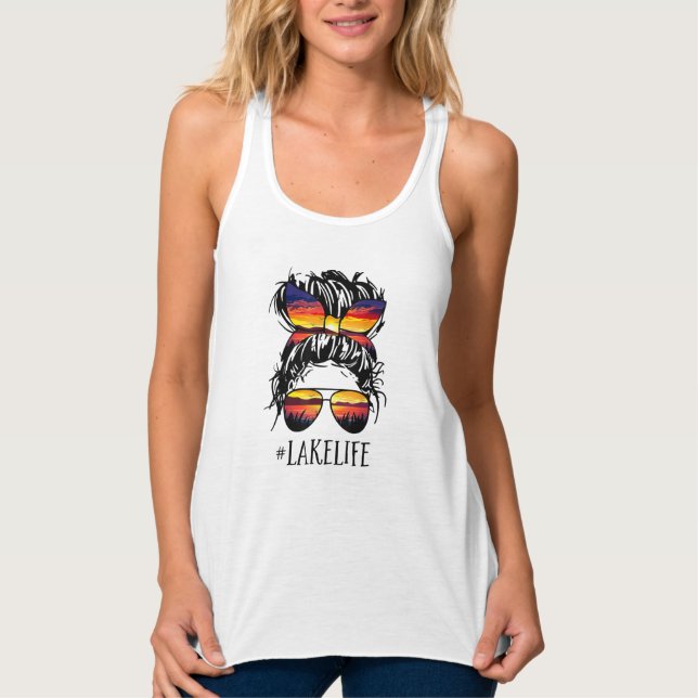 Regata Sunset #Lake Life Messaging Bun Tank Topo  (Frente)