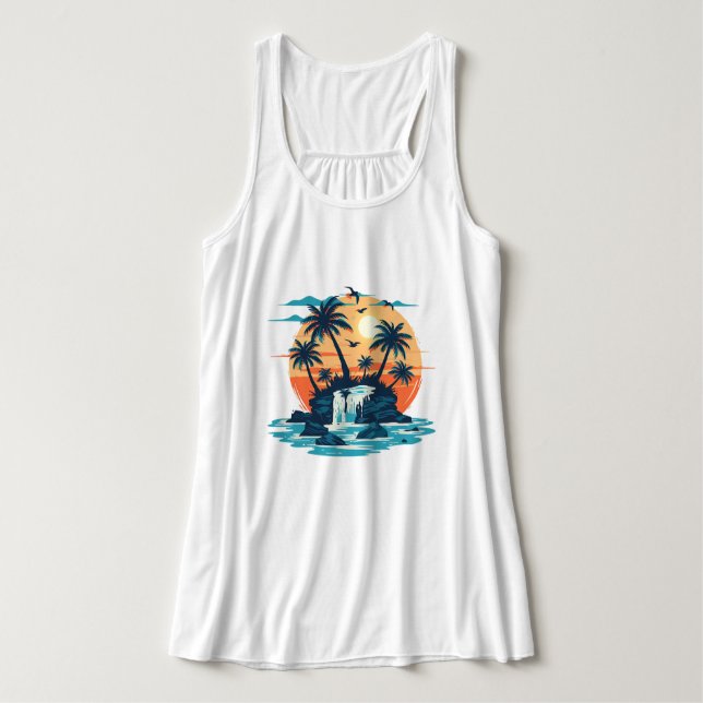 Regata T-Shirt Gráfico de Cascata Solar Tropical (Frente do Design)