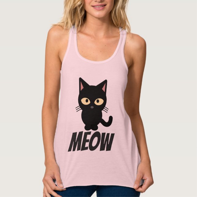 Regata T-shirts engraçadas para gatos, MEOW (Frente)