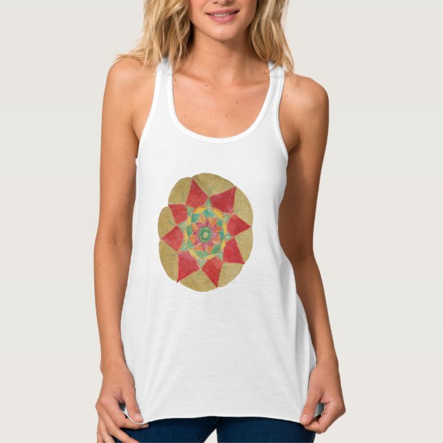 Regata Tanque de Geometria Sagrado Mandala Star, Branco (Frente)