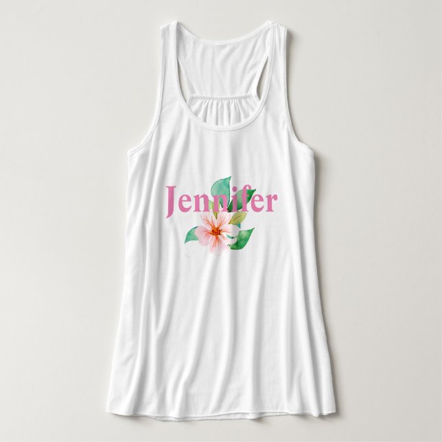 Regata Tropical Floral Verde Adicione Seu Nome (Frente do Design)