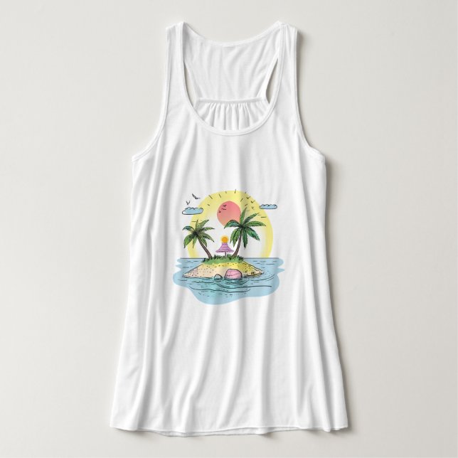 Regata Tropical Island Sunset Streetwear T-Shirt (Frente do Design)