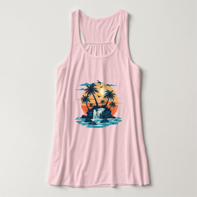 Regata Tropical Sunset Waterfall Graphic T-Shirt (Frente do Design)