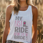 Regata Última Bachelorette de Noiva<br><div class="desc">Levante-se para a última viagem da noiva com este depósito de festa de solteira alegre e alegre! "Last Ride Before Is a Bride" é o slogan perfeito para uma noite selvagem ou um fim de semana. Esse tanque confortável e na moda é ideal para qualquer tema de festa de solteira,...</div>